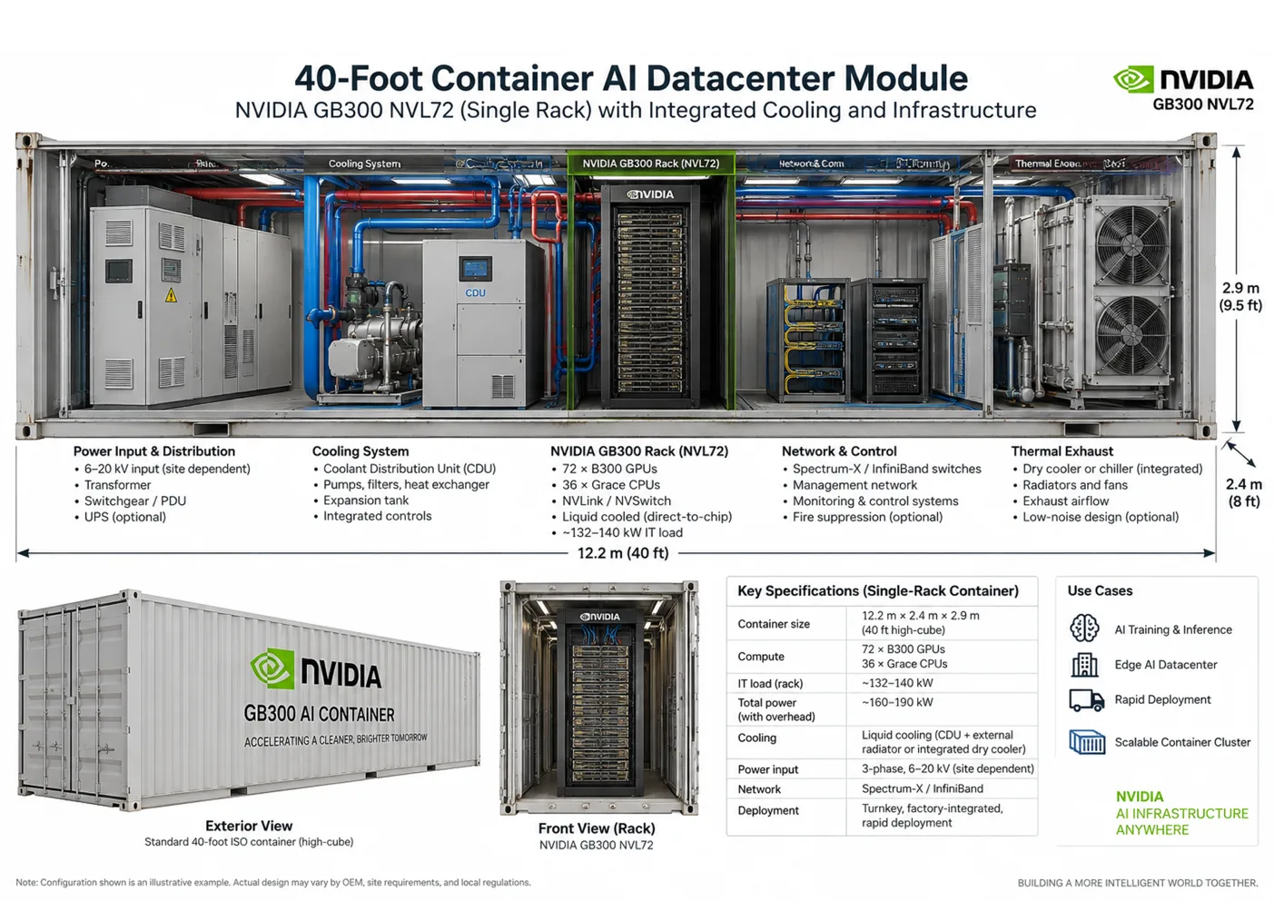 Specification sheet of the 40-foot container AI data center module
