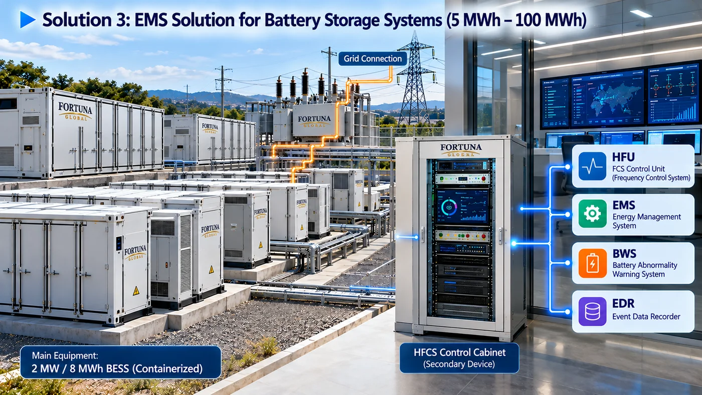 Illustration of EMS Solution for Battery Storage Systems (5 MWh – 100 MWh)