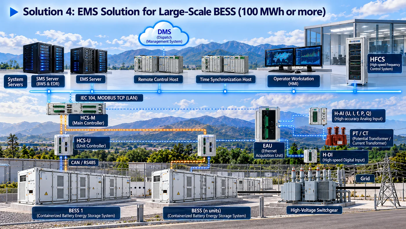 Illustration of EMS Solution for Large-Scale BESS (100 MWh or more)